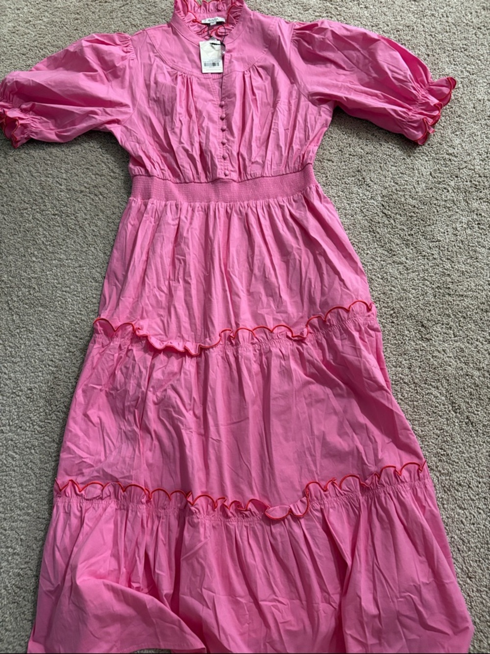 Women’s Pink Tiered Midi Dress with Ruffle Trim - Picture 7 of 7